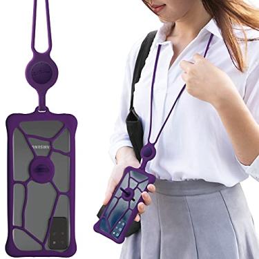 Imagem de Bone Cordão para celular Bubble Tie 2, capa universal antichoque para celular, alça ajustável no pescoço para Apple iPhone, Samsung Galaxy, Google Pixel, Moto, LG, serve para telefones de 6,1 a 7,2 polegadas - Roxo