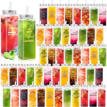 Imagem de Maxdot 48 peças copos de agradecimento a granel 482 g presentes de agradecimento de funcionários copos de plástico presentes inspiradores copo acrílico reutilizável skinny com tampa canudo para