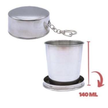Imagem de Copo Chaveiro Dobrável Retrátil Reutilizável De Inox 140 Ml e 250 ML. (Pequeno)