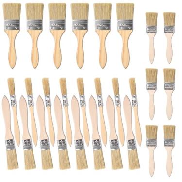 Imagem de Pacote com 28 pincéis para cozinhar churrasco, pincel de cabo de madeira de 0,5/1/1,5/2 polegadas para tintas de látex e óleo