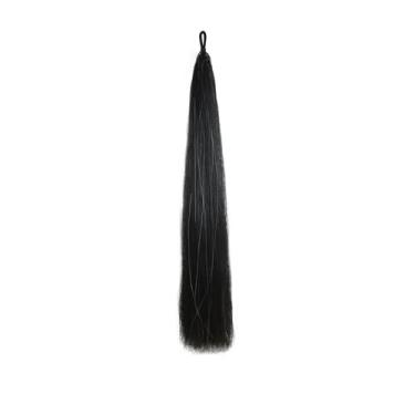 Imagem de Extensões de rabo de cavalo com laço trançado de crina de cavalo, parte inferior de corte sem corte, 1/2 kg 71-76 cm de comprimento (1/2 libra preto natural, 71-76 cm)