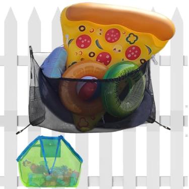 Imagem de katikies Kit de bolsa de armazenamento de piscina resistente, organizador de malha flutuante para brinquedos de piscina, macarrão, boias e equipamentos de natação, armazenamento ao ar livre