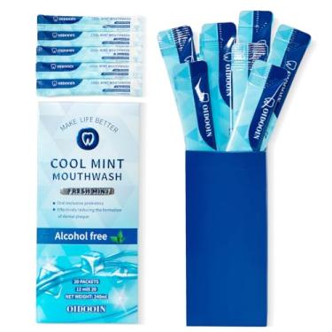 Imagem de Enxaguante bucal de menta forte, sem álcool, enxaguante bucal para adultos, enxaguante bucal aprovado pela TSA a granel, enxaguante bucal de viagem previne cáries, sem flúor, menta fresca (20 unidades