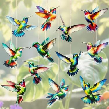 Imagem de 24 peças enfeite de beija-flor pendurado de madeira pingente de decoração com corda de cânhamo para decoração de árvore de Natal, decoração de parede de festa em casa