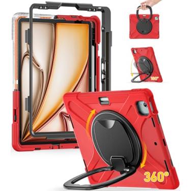 Imagem de BRAECN Capa infantil para iPad Air 13 polegadas M3 2025/ M2 2024 e iPad Pro 12,9 6ª/5ª/4ª/3ª geração: capa protetora de silicone de grau militar com suporte para lápis, suporte, alça giratória, alça