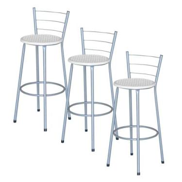 Imagem de Jogo 3 Banqueta Alta Ratan Cinza Retro - Lamar Design, Laca branca