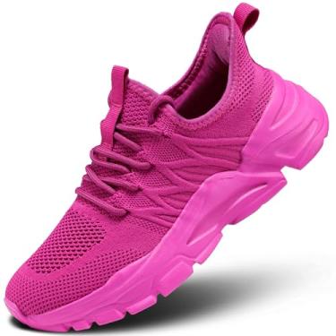 Imagem de Tênis de corrida feminino, sem cadarço, tênis de caminhada, leve, respirável, casual, sola macia, para treino, tênis esportivo, Roxo claro, 35