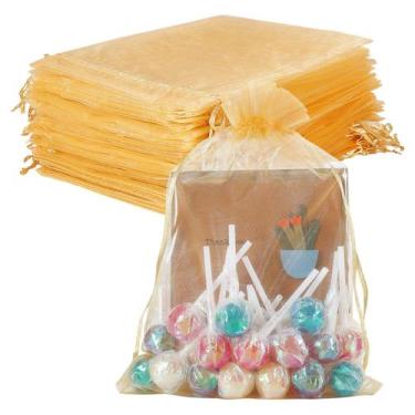 Imagem de Sacos de organza, pacote HRX, dourado, 17x23cm para o Natal, 100 unida