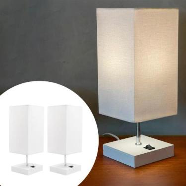 Imagem de Kit 2 Abajur Luminária De mesa Clássico Quadrado Madeira Com Interrupt