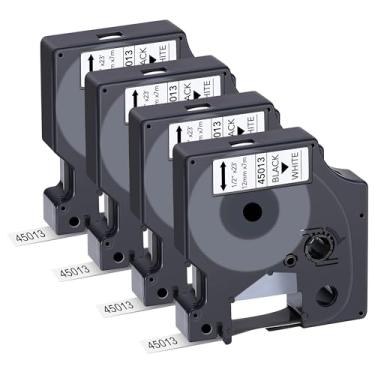 Imagem de KOTANG Pacote com 4 fitas adesivas compatíveis com DYMO D1 45013 S0720530 preto sobre branco 1/2 polegada x 23 pés para refil de máquina de etiquetas Dymo LabelManager 160 280 210D 360D 420P PnP 220P