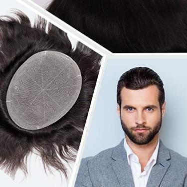 Imagem de Civmo Toupee masculina peruca masculina indetectável suíça cheia renda masculina peruca europeia sistema de reaplaçamento de cabelo humano peças de cabelo livre penteado 20 x 25 cm (cor preta natural)