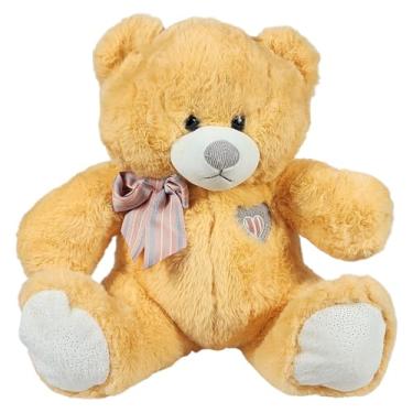 Imagem de Urso Oliver Pelúcia Com Lacinho Bordado Coração 35cms (Caramelo)