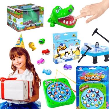 Imagem de Kit 3 jogos de tabuleiro infantis educativos crocodilo morde dedo + brinquedo infantil pega peixe classico retro + pinguim quebra gelo numa fria presente menino natal