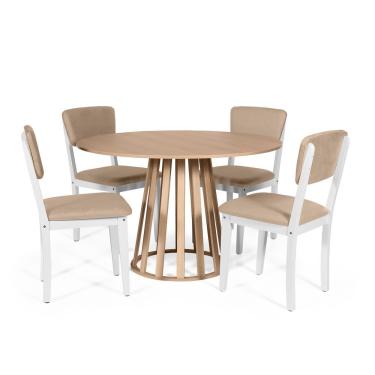 Imagem de Mesa De Jantar Redonda Gabi Jade Com 4 Cadeiras Estofadas Ella Branco/bege