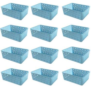 Imagem de Kit 12 Cestos Multiuso Organizador Empilhável Gaveta 19x14x6 - Triopla