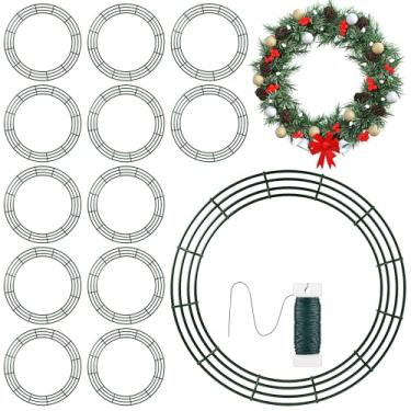 Imagem de Fovths 12 peças de guirlanda de metal de Natal com moldura de guirlanda verde de 61 cm com forma de arame floral para porta da frente para Natal, casamento, casa, artesanato