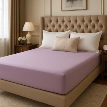 Imagem de Lençol King Avulso Liso com Elástico 100% Algodão Premium 200 Fios – Toque Macio (Lilás)