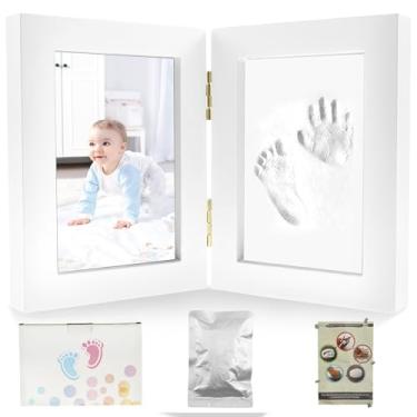 Imagem de Kit de pegada de bebê, kit de pegada de lembrança de recém-nascido, kit de mão e pegada de bebê, moldura de lembrança personalizada para recém-nascidos, porta-retrato de berçário, kit de impressão de