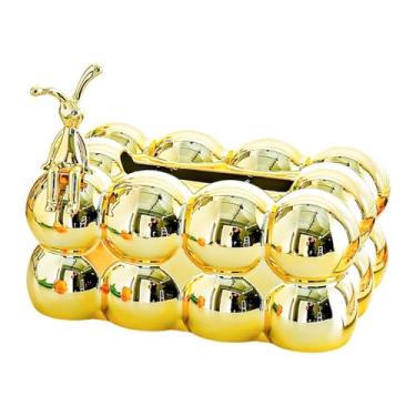Imagem de Baoblaze Porta-lenços decorativo antiderrapante dourado, porta-guardanapos, caixa de papel higiênico para quarto, escritório, banheiro, sala de estar, Coelho Sentado