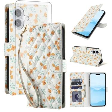 Imagem de Asuwish Capa de telefone para iPhone 16 Plus 17.0 cm carteira celular com protetor de tela de vidro temperado porta-cartão de flor suporte para celular i Phone16 16+ i16 + 16Plus mulheres homens