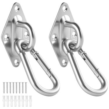 Imagem de 4 peças de aço inoxidável para serviço pesado, ferragens de suspensão de aço inoxidável 180° para conjunto de balanço, saco de pancada, equipamento de academia e cabides de tiras de ioga