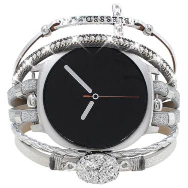 Imagem de Pulseira de couro Boho compatível com Samsung Galaxy Watch 8 de 40 mm/44 mm, Galaxy Watch 8 Classic de 46 mm, pulseira ajustável multicamadas feita à mão para Galaxy Watch 8/8 Classic feminino e