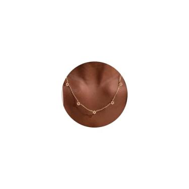 Imagem de VRIUA Colares femininos - Colar de corrente delicada banhado a ouro 14K com cinco pingentes: diamante, laço, floco de neve, cruz, flor, trevo, borboleta, coração, estrela de Davi e joia moderna, 16.5
