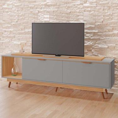 Imagem de Rack Poliana 100% MDF Tuboarte 2 Portas 1 Nicho e Pés Estilo Retrô, Gr