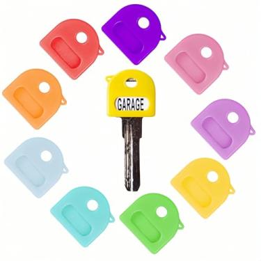 Imagem de 10 capas de chave com etiquetas, capas elásticas macias de 2,5 cm para chaves de casa, protetores de cabeça em 10 cores (não para chaves de formato estranho)