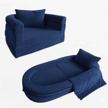Imagem de Wonder Space Sofá infantil de espuma com cobertor e travesseiro, sofá conversível 3 em 1 pré-montado, espreguiçadeira para uso interno e cama aberta para meninos e meninas (azul marinho)