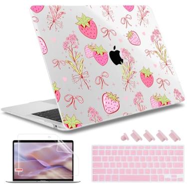 Imagem de May Chen Capa compatível com MacBook Air de 13 polegadas (modelos A1369 e A1466, versão mais antiga 2010-2017), capa rígida de plástico com capa de teclado e protetor de tela, laço morango