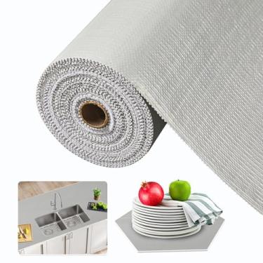Imagem de Beautysaid Forro de prateleira e gaveta para armário de cozinha, papel antiderrapante antiderrapante à prova d'água lavável engrossado para cômoda prateleira de despensa forro protetor de banheiro