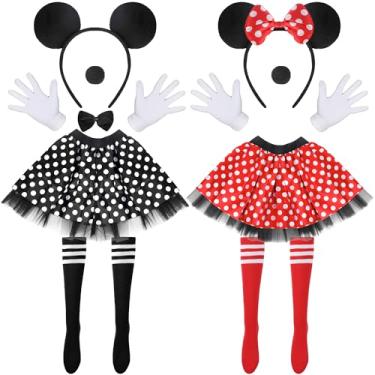 Imagem de Yreird Black and Red Two-Piece Halloween Costume Set with Mouse Ears Headband Tie Nose Gloves Socks and Polka Dot Tutu