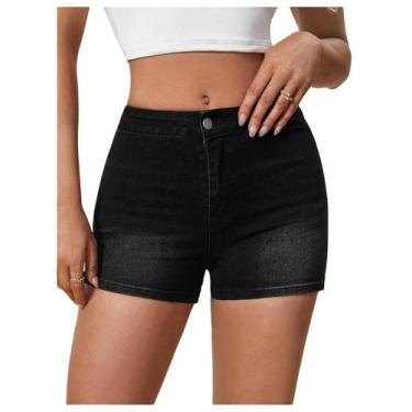 Imagem de Shorts jeans BEAUDRM de cintura alta e perna reta para mulheres