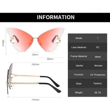 Imagem de Fashion Butterfly Frameless Óculos de sol para mulheres vintage me - H