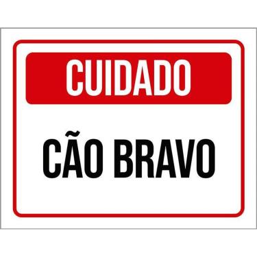 Imagem de Placa Sinalização Vermelho Cuidado Cão Bravo 36X46