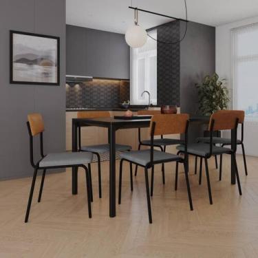 Imagem de Conjunto 4 Cadeiras de Jantar Fit Tecido Mesclado Est.Preta - Metalig
