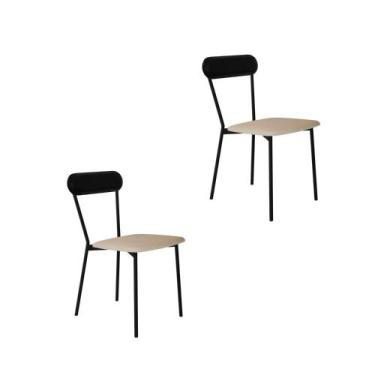 Imagem de Conjunto 2 Cadeiras de Jantar Vintage Emília Tecido Mesclado Est.Preta
