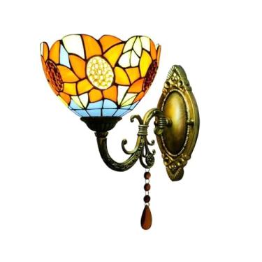 Imagem de Luminária de parede de cabeceira, estilo industrial, vintage, com braço de ganso, estilo floral, abajur de vidro colorido, ideal para quarto, sala de estar e hotel (C)