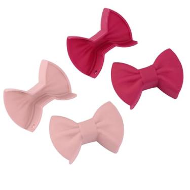 Imagem de 2 pares de suportes de alça de laço de silicone – rosa e vermelho rosa, resistentes ao calor antiderrapantes para frigideiras de ferro fundido e a maioria das panelas