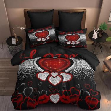 Imagem de Conjunto de edredom Coutuechen Sexy Love King Size preto e prata - CCo