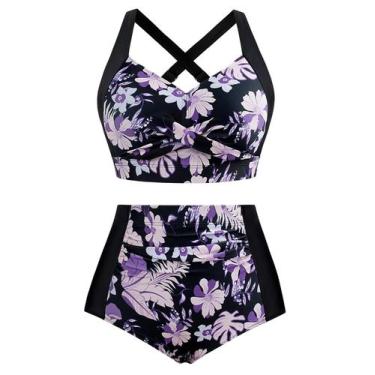 Imagem de Conjunto de biquíni Hanna Nikole Purple Flower Print Plus Size 24+