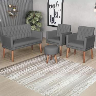 Imagem de Jogo 1 Namoradeira 2 Poltronas Capitone com Puff material sintético pa