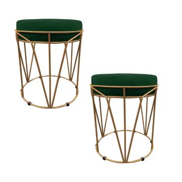 Imagem de Kit 02 Puffs Babu Suede Verde Base Dourado D03 - D'Rossi