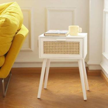 Imagem de Mesa de cabeceira AWASEN White Rattan com armazenamento, quarto, sala 