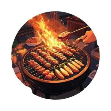 Imagem de Placa De Metal Vintage Redonda Com Tema Churrasco E Utensílios Para Bi