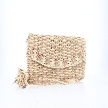 Imagem de Bolsa de Palha Transversal Estilo Praia com Trama Bicolor - BAUARTE, B