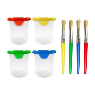 Imagem de Fancyes Conjunto de 4 Potes de Tinta E Pincéis à Prova de Respingos para Crianças,