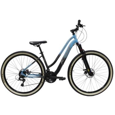 Imagem de Bicicleta KSW Sunny Feminina em Aluminio Aro 29 Rebaixada Retro 21 Marcha Relação 3x7com Freio a Disco e Suspensão de 80mm (Azul com Preto, 15)