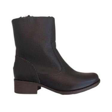 Imagem de Bota Feminina Café em Couro Forrada com Lã Salto Baixo Frio Cor:;Tamanho:39-Feminino